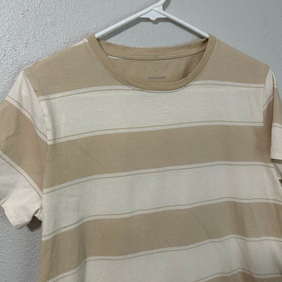 Everlane Stripe Tee Women’s Medium Beige Cream Cropped Organic Cotton Boxy - Picture 3 of 7
